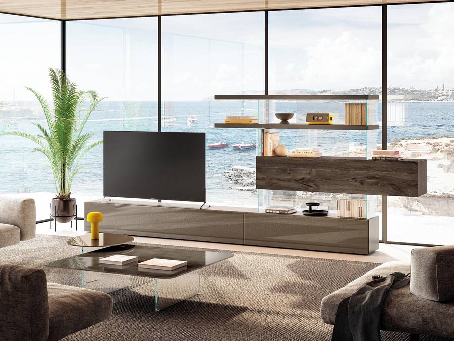 Parete attrezzata freestanding con contenitore in legno Air Lago