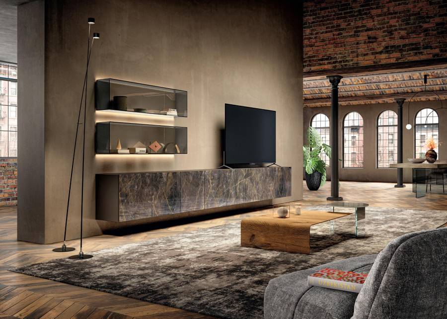 Parete attrezzata moderna con teche in vetro 36e8 Lago