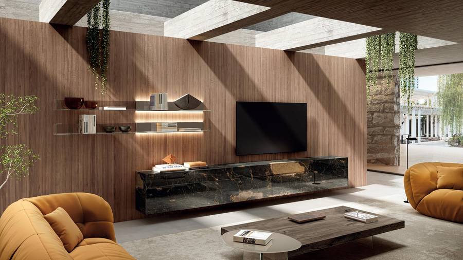 Parete attrezzata tv con mensole illuminate Materia Lago